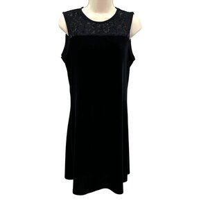 My Michelle Womens Sleeveless Black Dress Floral Lace Yoke & Velvet Texture L